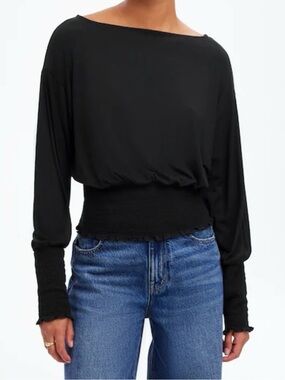 Madewell black Cinched Long-Sleeve Top medium new with tag